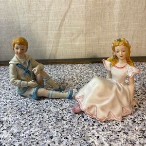 Eda Mann Porcelain Sitting Boy and Girl Figurine Pair, Vintage Milano Porcelain
